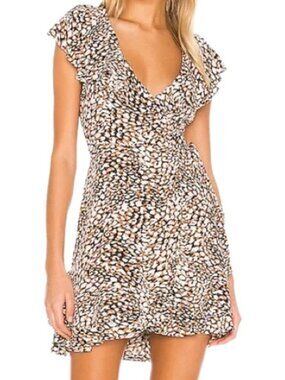 Free People French Quarter Wrap Mini Dress Jet Combo Leopard Print Ruffle Size S